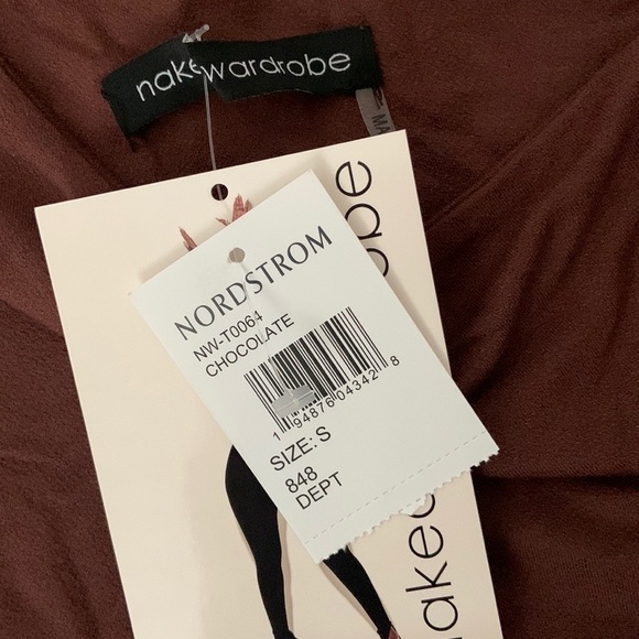 NAKED WARDROBE the nw one shoulder crop top chocolate brown. - Picture 6 of 6